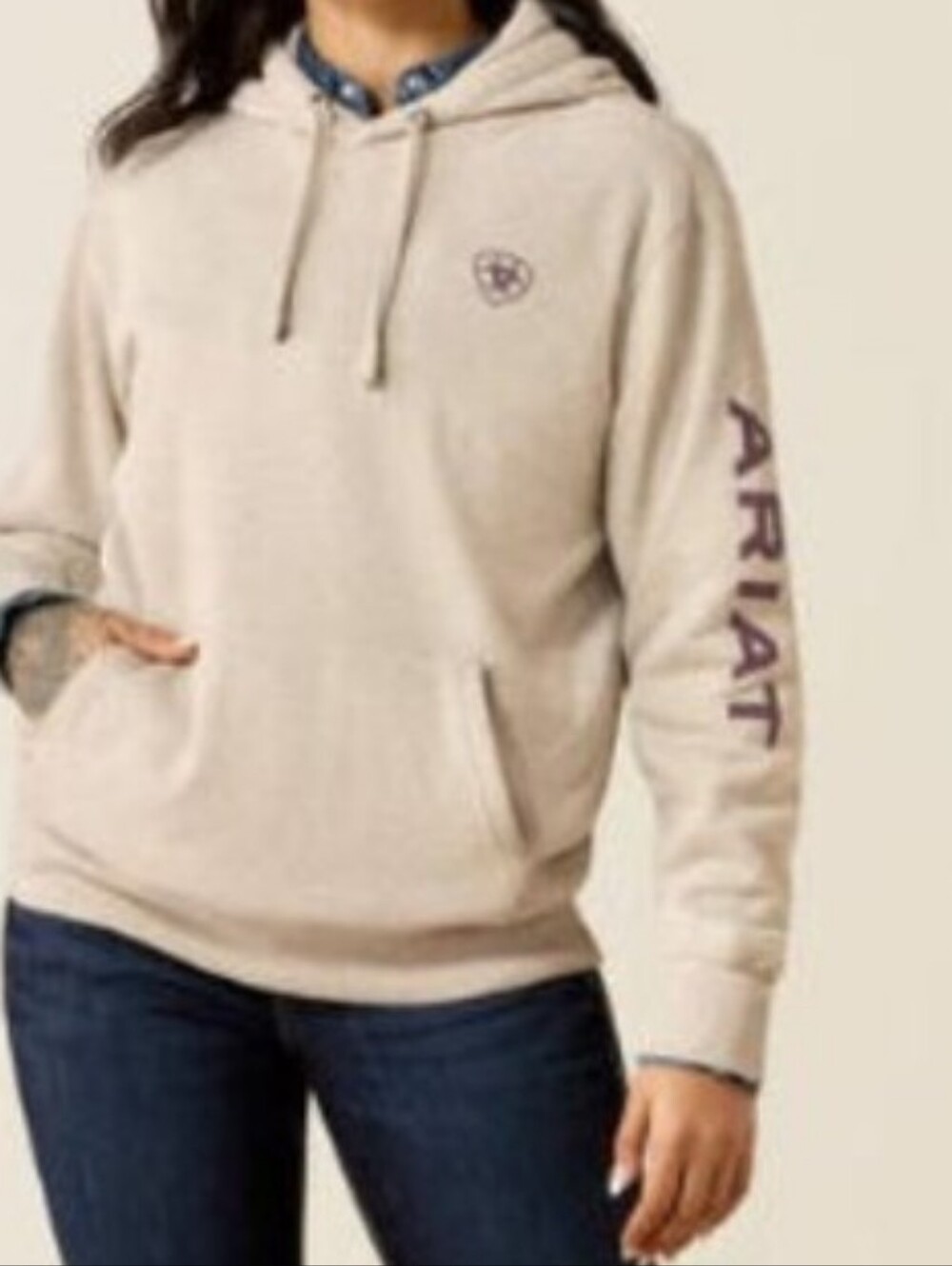 Ariat Beige/Cream Pullover Hoodie with Sleeve Logo Women's Size L